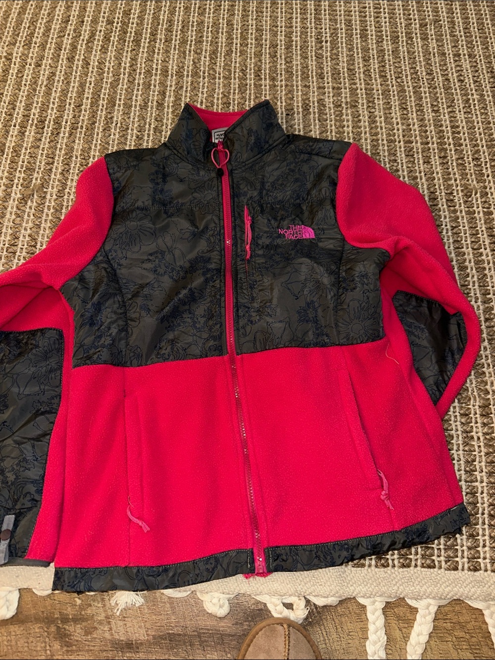 The North Face Pink and Black Floral Yoke Fleece Jacket